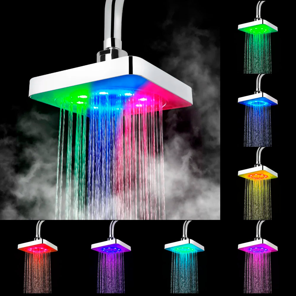 Ultra-Quiet Rainfall Top Spray LED Shower Head Water Flow Power Generaton 7 Colors Gradual Changing