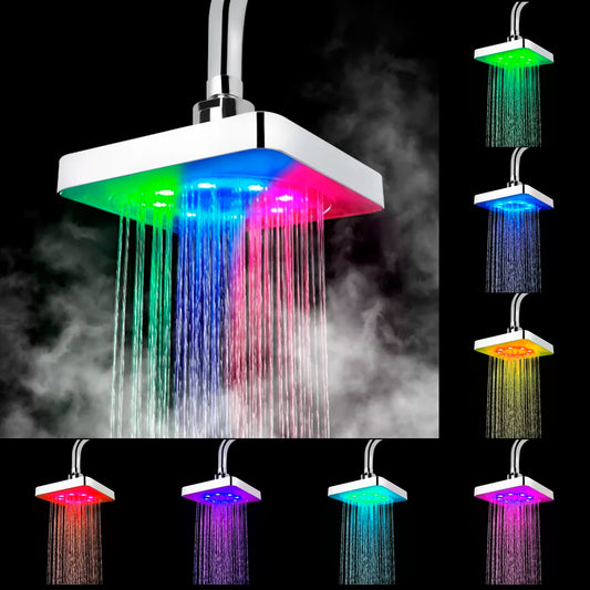 Ultra-Quiet Rainfall Top Spray LED Shower Head Water Flow Power Generaton 7 Colors Gradual Changing