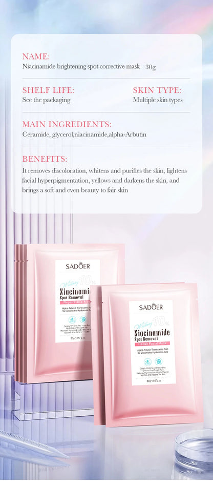 5pcs SADOER Nicotinamide Facial Masks Moisturizing Spot Removal Repair Brightening Hydrating Facial Masks Face Skin Care