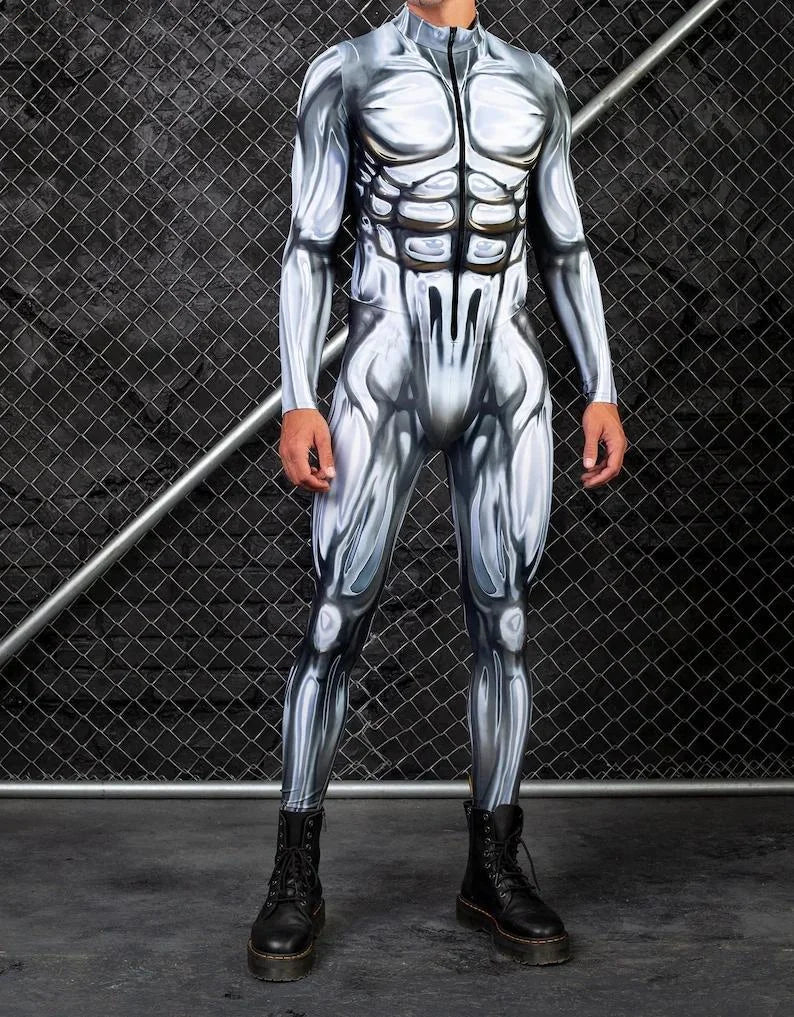 Mechanical Skeleton Bone Cosplay Bodysuit Halloween Scary Skull Graphic Long Sleeve Jumspuit Gothic Party Costume Tights Zentai