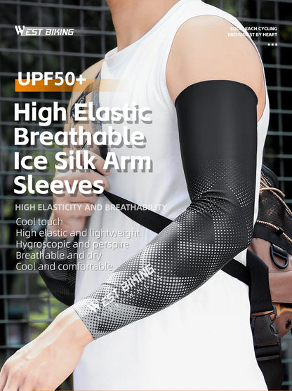 WEST BIKING Summer Sunproof Arm Sleeves UV Protection Seamless Digital Printing Cycling Running Sleeves Cooling Sport Gear