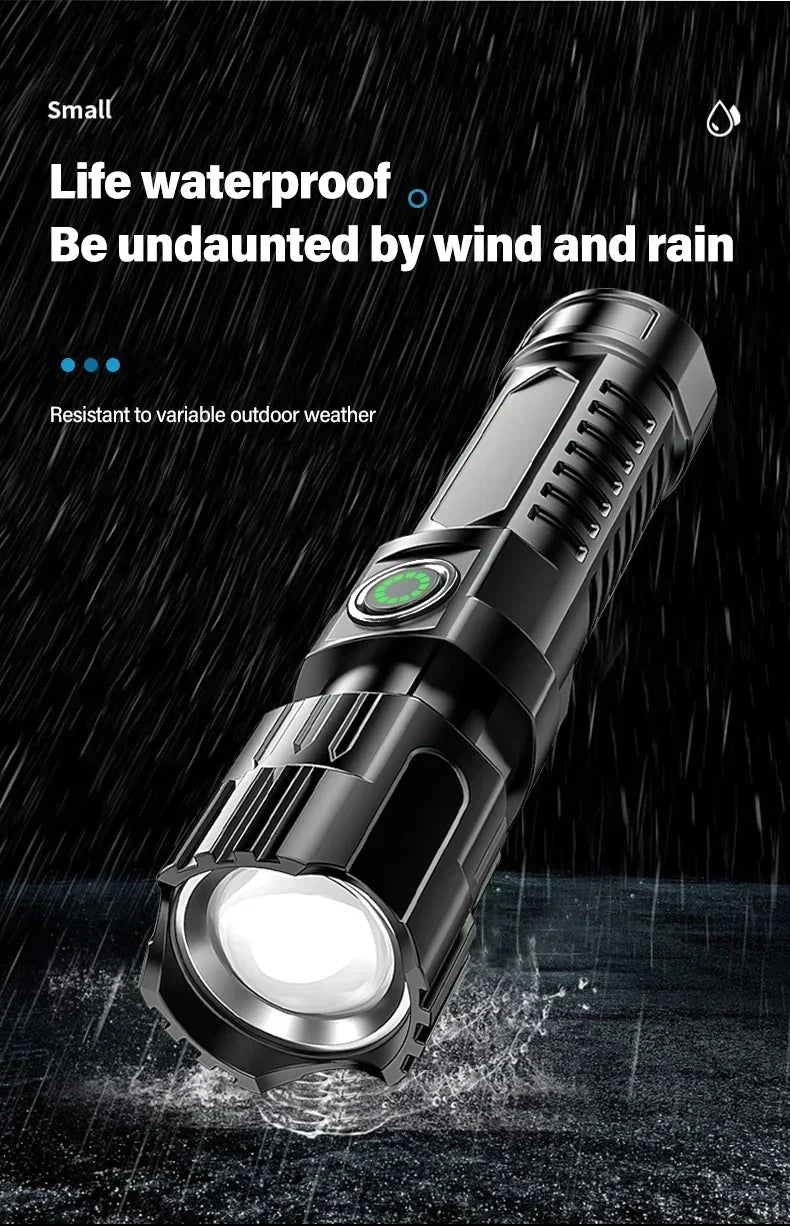 High Strong Power Led Flashlights 2000LM Tactical USB Charging Camping Emergency Fishing Zoom Lantern Torch with Display Light