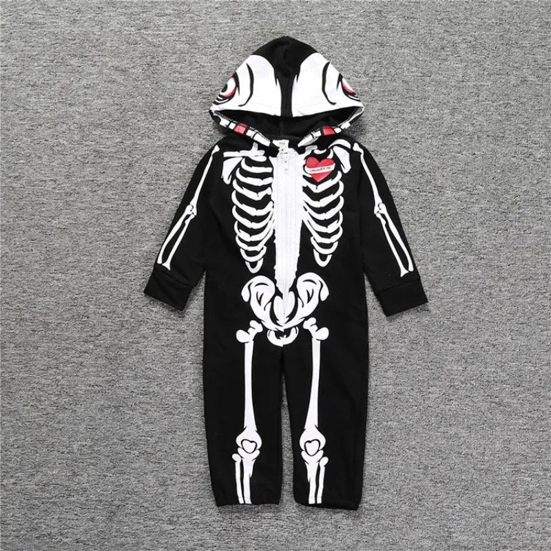 Baby Skeleton Costume Romper Outfit Boys Scary Costume Hoodie Jumpsuit Infant Toddler Purim Halloween Party Horror Fancy Dress