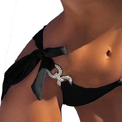 2 Pcs Bathing Suit Rhinestone Lace Up Halter Neck Soft Summer Bikini Set Summer Brazilian Bikini traje de baño mujer