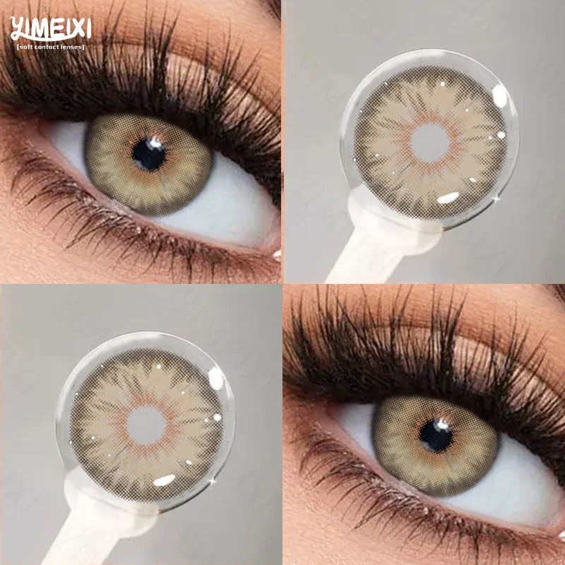 DUOXIU Yearly 365days Soft Lenses Pink-Blue Fashion Pupil Style Myopia Colored Contact Lenses (1 Pair) Covers Brown Eyes