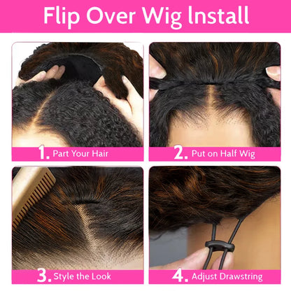 1B/30 highlight 3 In 1 Half Wigs Human Hair Drawstring Burmese 3C 4A Curly Invisible Half Wigs Water Wave Half Wigs Human Hair