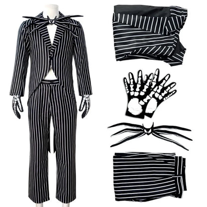 Christmas Eve Costume Jack on Skeleton Men's Women's Full Sally Black and White Stripes Cosplay Halloween
