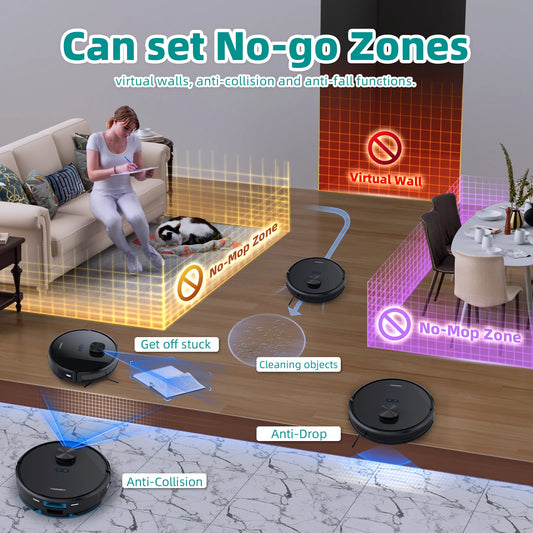 TOQEEBOT cleaning vacuum robot, 4500Pa suction power, 2.5L automatic emptying station, laser radar navigation, Wifi/app/Alexa