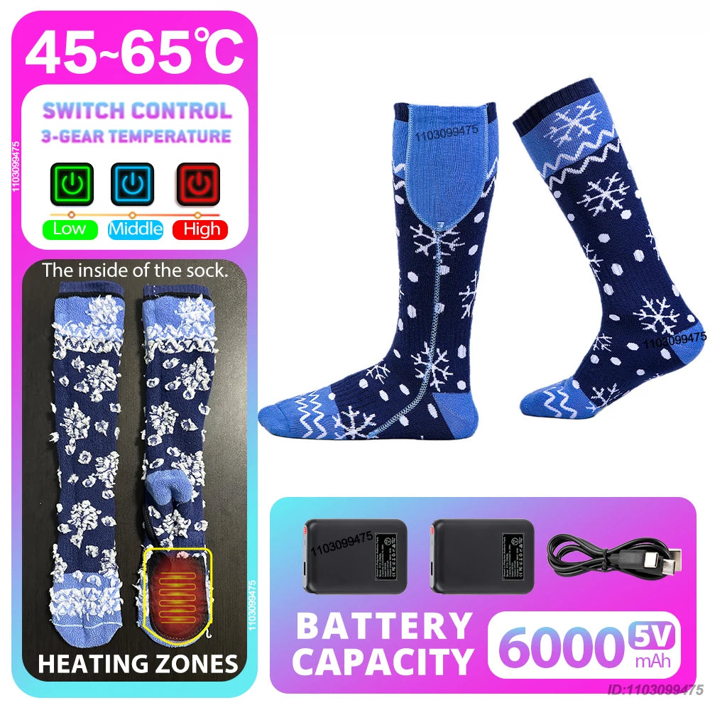 New Heated Socks for Men Women Rechargeable 6000mah Battery Electric Socks Winter Foot Warmer Outdoor Skiing Hunting Fishing