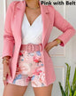 2025 Spring Summer Women's Two Piece Casual Sets Elegant Blazer Suit and Floral Print Shorts Ladies Matching Set Blazer Shorts