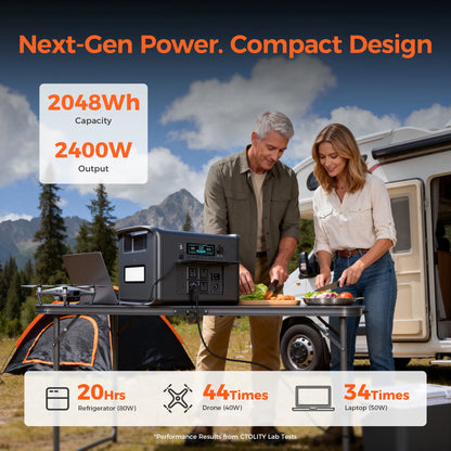 CTOLITY AP2000 2400W Portable Solar Generator 2048Wh Lifepo4 Battery Power Station AC Outlets Pure Sinve Wave emergency Supply