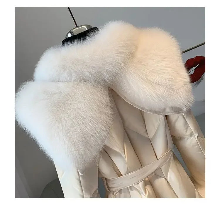 New Women High-end Down Jacket Imported copy Fox Fur Shawl Collar Down Coat Long Young Fashion Warm Slim-fit Fashion Jacket