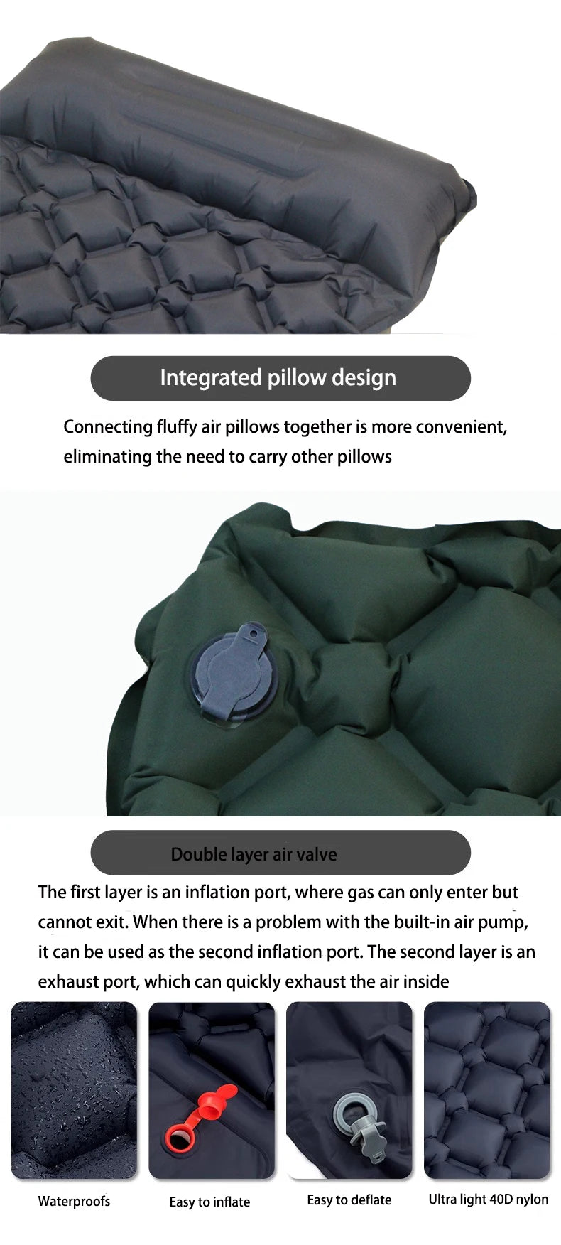 Outdoor Sleeping Pad Camping Inflatable Mattress Built-in Pump Ultralight Air Cushion Travel Mat With Headrest For Travel Hiking