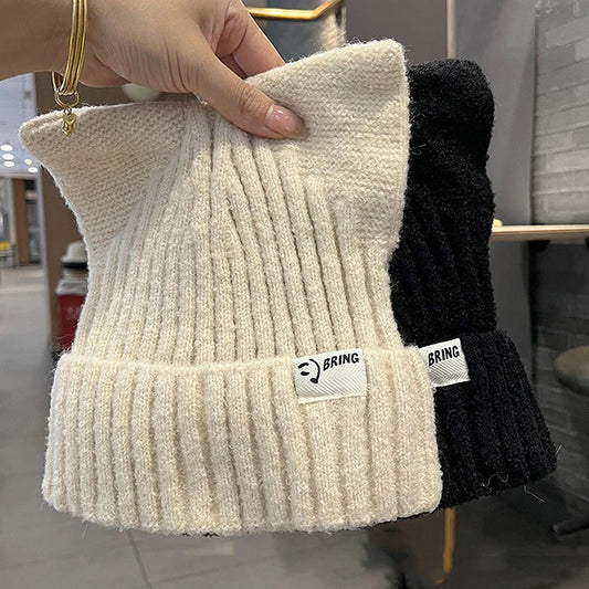Cute Cat Ears Beanies For Women Autumn And Winter Warm Ear Protection Sweet Versatile Pullover Knitted Hats