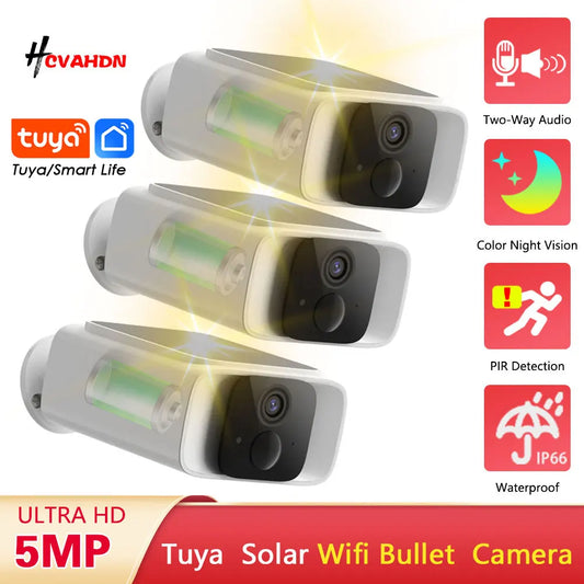 Tuya Wifi Solar Bullet Camera Outdoor 5MP Waterproof Battery Powered CCTV Surveillance Security Camera Wireless 2 Way Audio