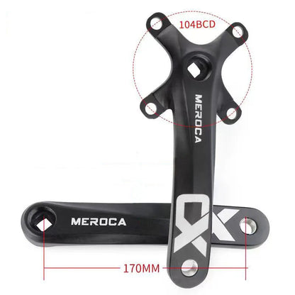 MEROCA Bicycle Crank Chainwheel 104BCD Bike Crankset Aluminum Alloy with Bottom Square Hole 170mm Crank 32/34/36/38/40/42T Plate
