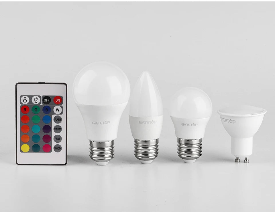 LED RGB Lamp Spotlight Bulb E27 E14 GU10 B22 AC120V 230V Bombillas LED 6W 10W IR Remote Control Led Smart RGBW Lamp Home Decor