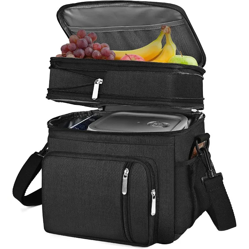 Fashion Double Layer Insulation Bento Lunch Bag Portable Large Capacity Picnic Cooler Ice Pack Waterproof Food Thermal Lunch Box