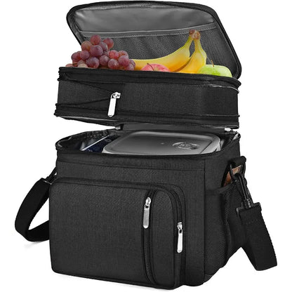 Fashion Double Layer Insulation Bento Lunch Bag Portable Large Capacity Picnic Cooler Ice Pack Waterproof Food Thermal Lunch Box