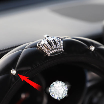 Soft leather diamond crown three-piece car without inner ring steering wheel cover handbrake handle cover
