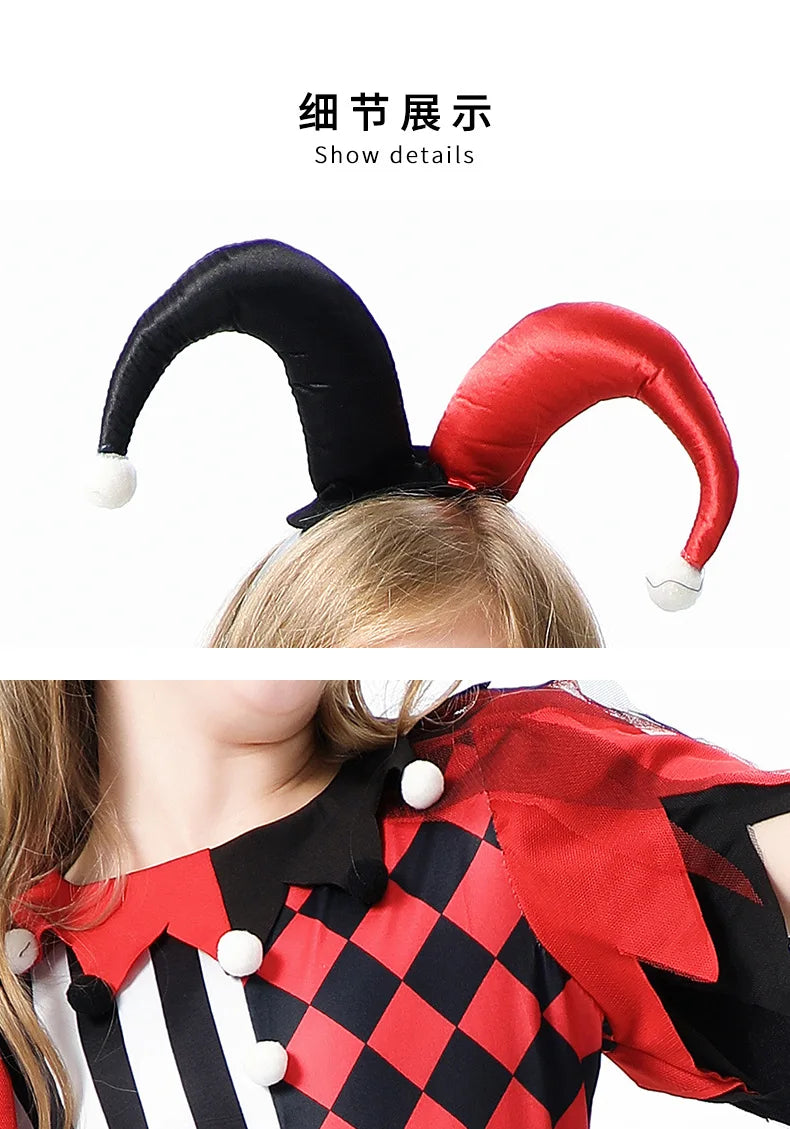 Naughty Girls Clown Costume Kids Circus Scary Tutu Dress Halloween Cosplay Costumes Carnival Party Jester Dress Up Full Set