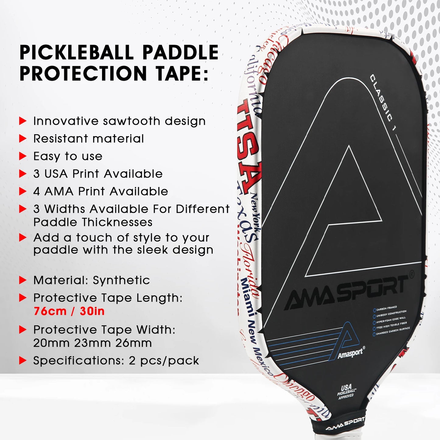 AMASPORT 2Pack Pickleball Paddle Edge Tape 20/23/26mm Paddle Head Edge Guard Racket Edge Protection Tape