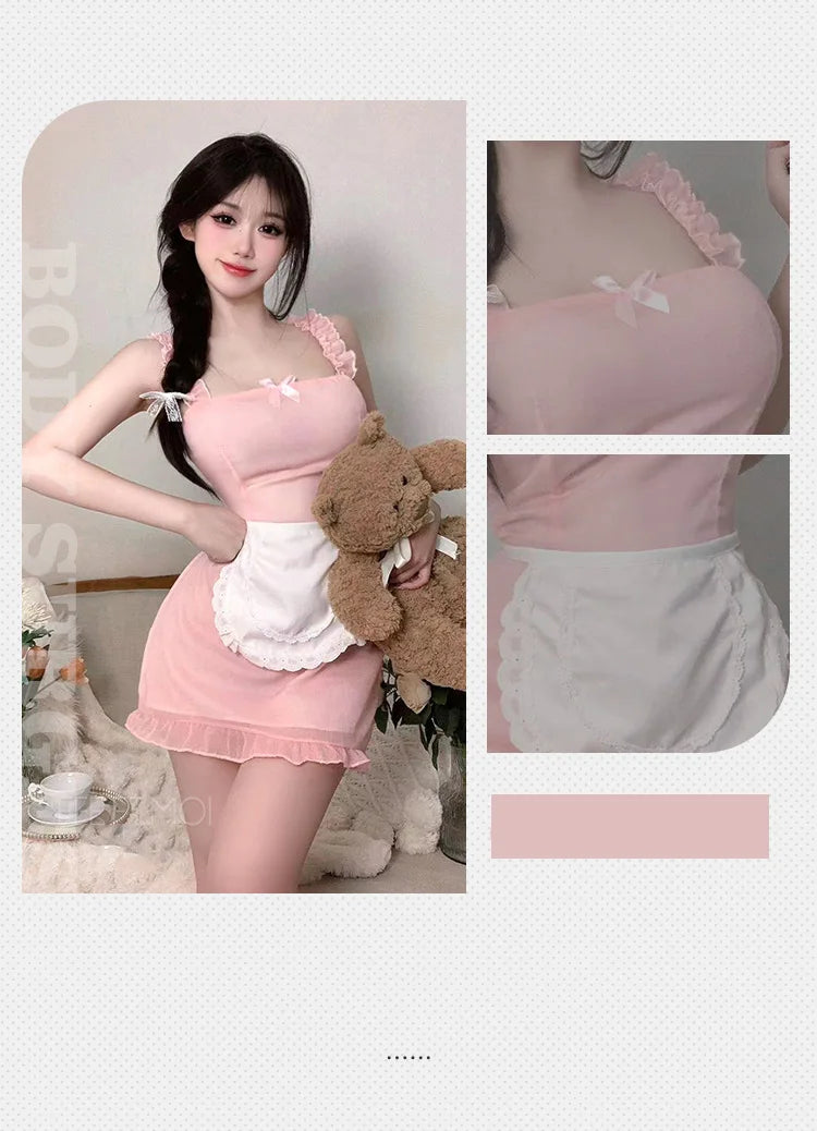 Cosplay clothing Milk flavored pure maid dress apron bow tie lace girl kawaii suspender dress sexy costume women night appeal