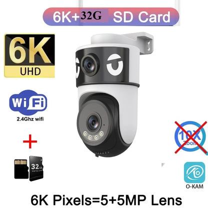 20MP 10X Optical Zoom WiFi6 Outdoor Security Cam Four Lens Three Screens Auto Tracking 6K Dual Len Waterproof WiFi CCTV Cam 10K
