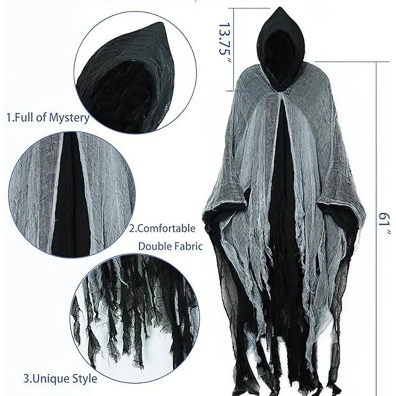 Witch Costumes Halloween Adult Cloak Vampire Hooded Cosplay Costume Cloak Scary Grim Reaper Dress Up Prank Horror Costume Props