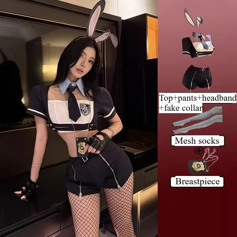 New Sexy Rabbit Search Officer Adult Women Cosplay Costume PoliceWomen Uniform Bunny Girl Stage Perfermance Fancy Suit NightClub
