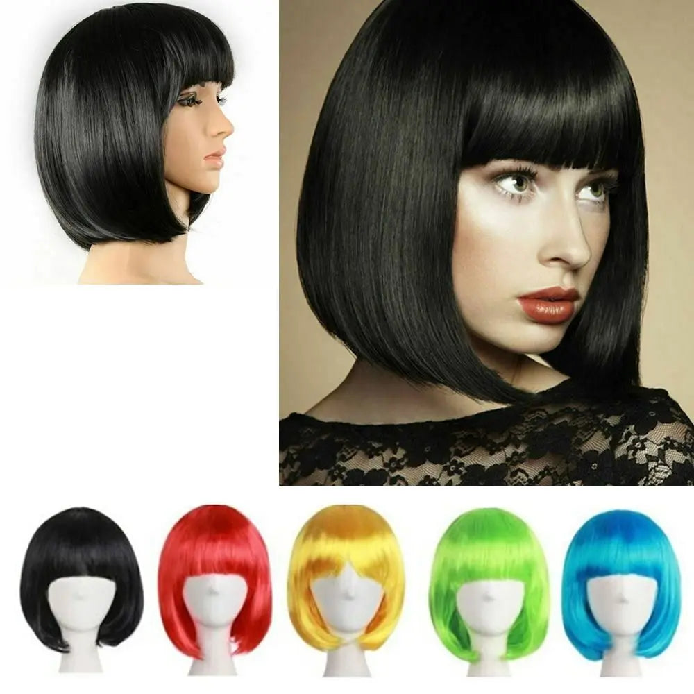 Lady Wig Women's Short Straight Bangs Full Hair Wigs Cosplay Party Hair Bob Wig Multiple Color Synthetic Hair