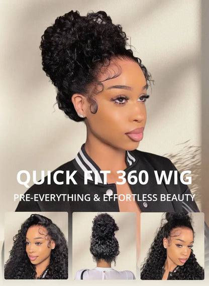 30-36 Inch 360 Full Invisi Strap Drawstring Sung Hd Lace 250 Density Water Kinky Curly Deep Human Hair Wig Black Glueless