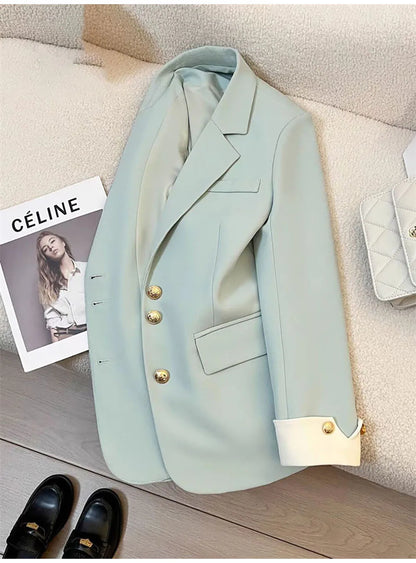 Autumn Winter Office Lady Blazer Jacket Women 2024 Fashion Long Sleeve Coat Woman Blazers Feminino New In Outerwears Casual