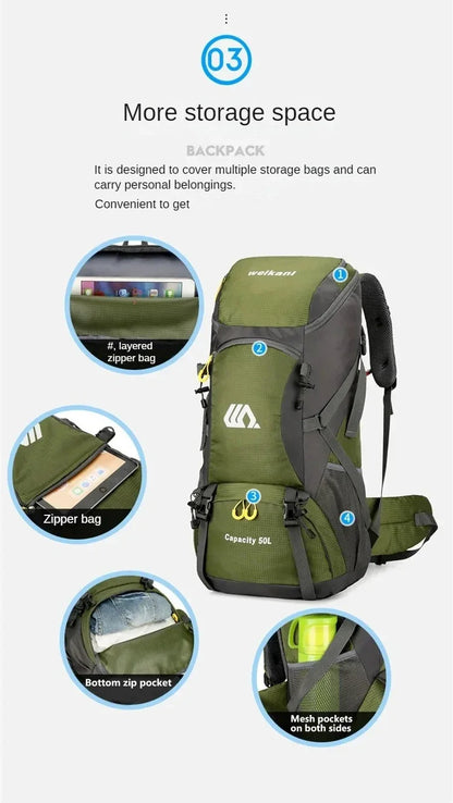 50L Travel Backpack Camping Bag For Men Large Hiking Bag Tourist Rucksack Waterproof Outdoor Sports Climbing Mountaineering Bag