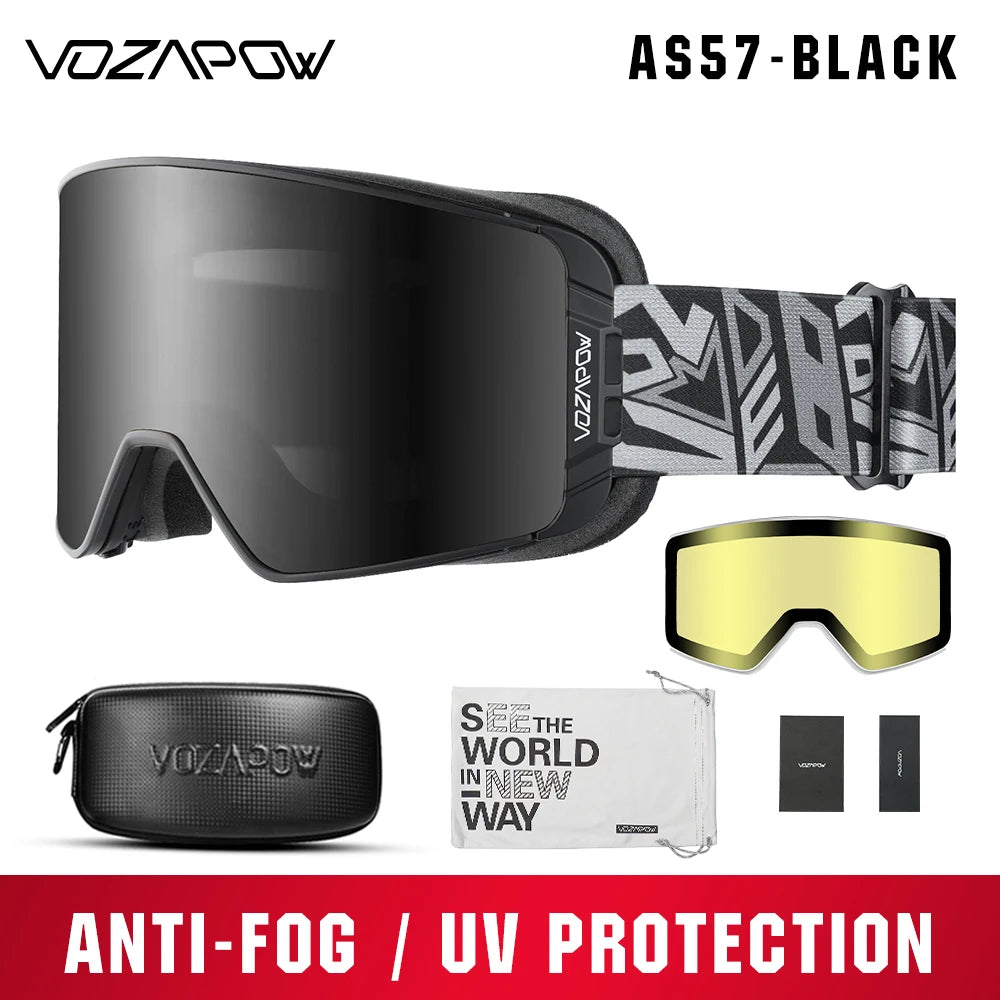 Vozapow Ski Goggles Magnetic Double Layer Anti Fog Professional Skiing Mask Men Women Super View Snowboard UV400 Snow Sunglasses