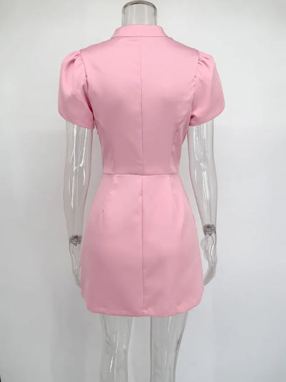 Trendix Button Patchwork Elegant Dress For Women Fashion Pleated Short Sleeve Short Dresses Femme Office Commuter A-Line Dress