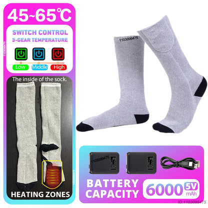 New Heated Socks for Men Women Rechargeable 6000mah Battery Electric Socks Winter Foot Warmer Outdoor Skiing Hunting Fishing