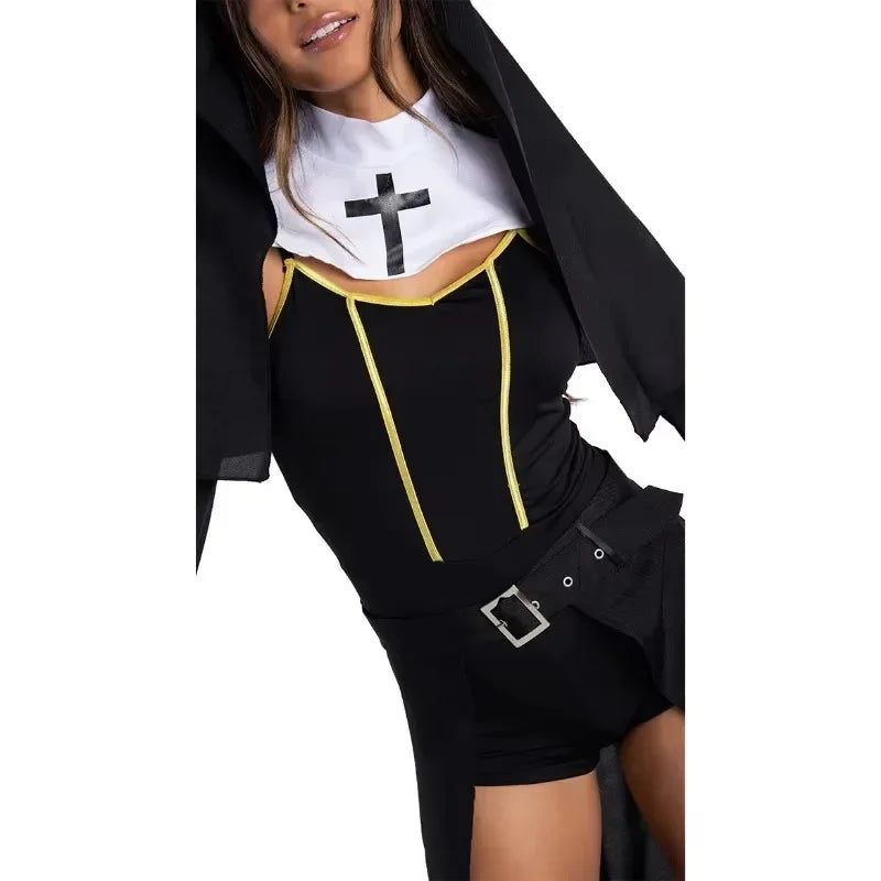Fashion Sexy Halloween Nun Cosplay Costume Ladies Stage Costume Vampire Nun Costume Suits Carnival Maria Women Polyester Sets