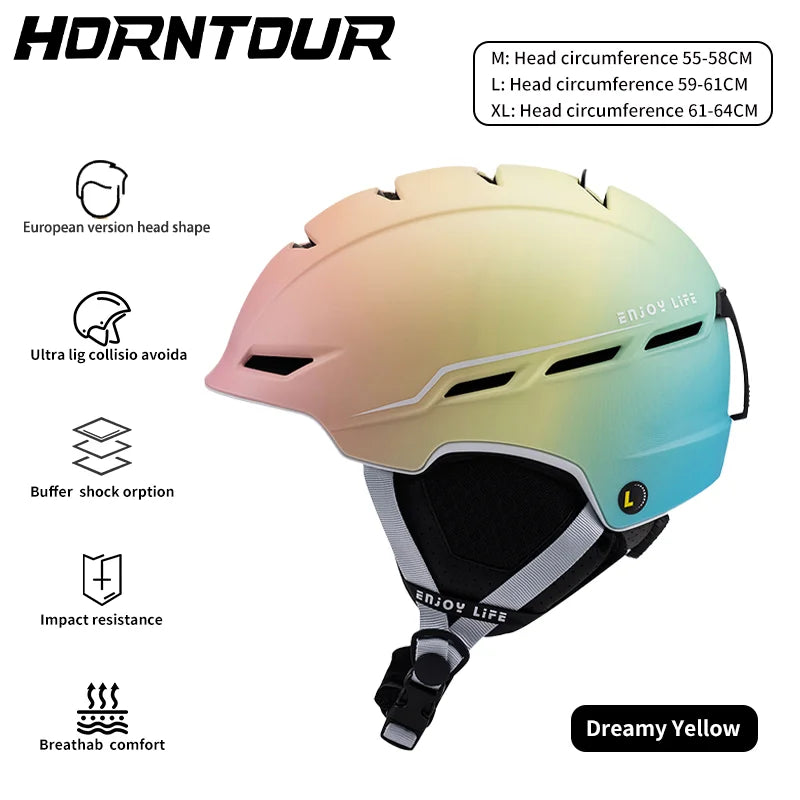Horntour professional integrated ski helmet anti-collision warmth men and women outdoor single board double board ski equipment