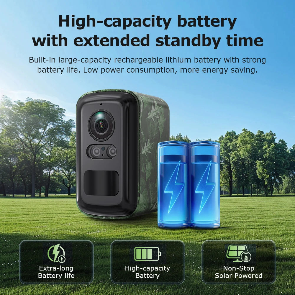 UBOX 5MP Mini 4G Solar Camera Outdoor WiFi Surveillance Camera Camouflage Wildlife Cam CCTV PIR Detection Color/IR Night Vision