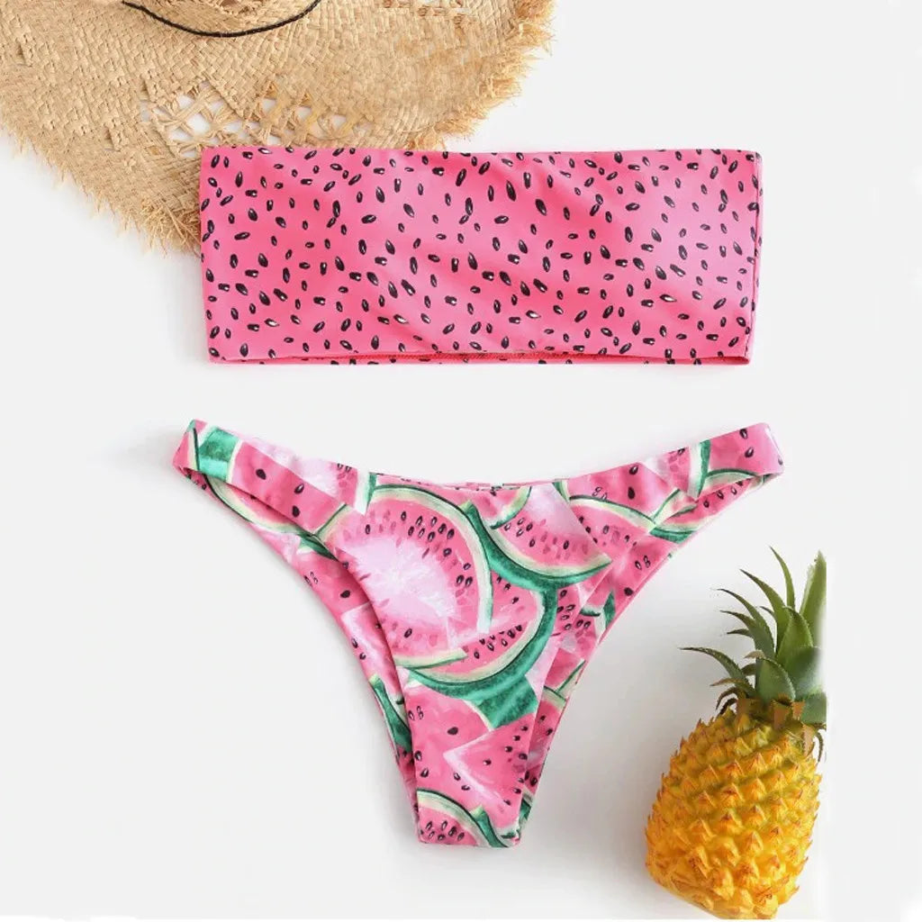 Bikinis Sets Swimsuit For Women Print Tube Up Two Pieces Bikini Push-Up Swimwear Beachwear For WomenFeminine Bikinis