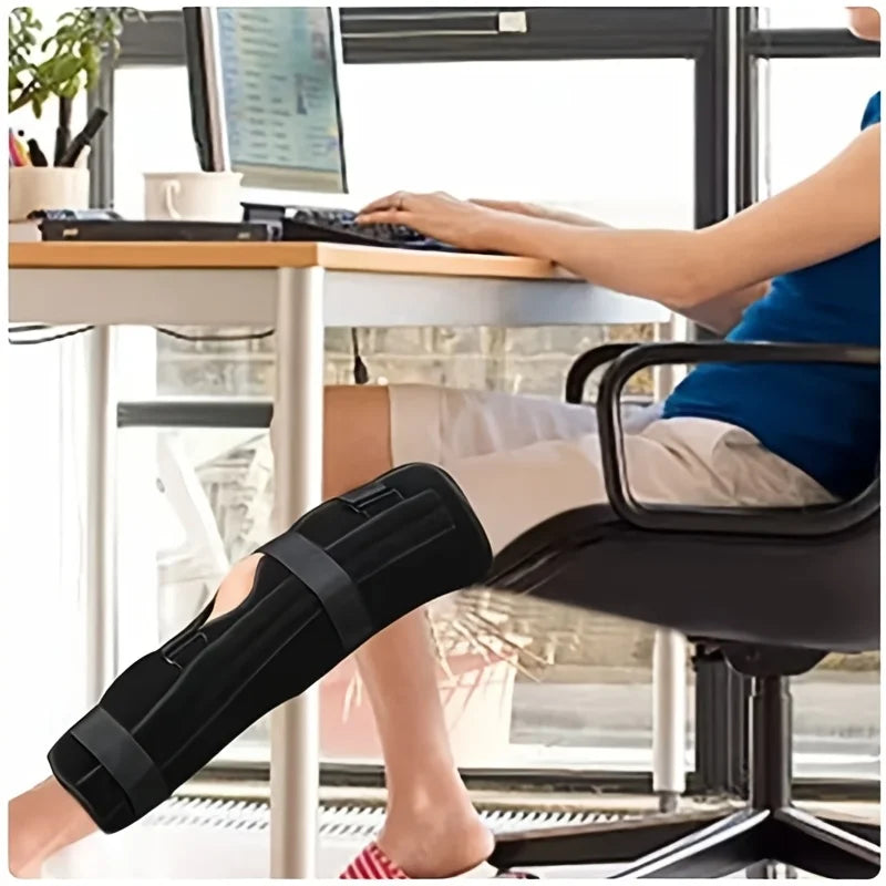 Adjustable Knee Ligament And Meniscus Stabilizer with a Long Leg Support Strap, Featuring Plates And a Buckle Closure
