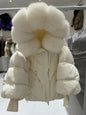 OFTBUY 2025 New Winter Large Real Fur Hooded Puffer Jacket Women Thicken Warm Knitted Sleeve Coat White Duck Down Mid Long Parka
