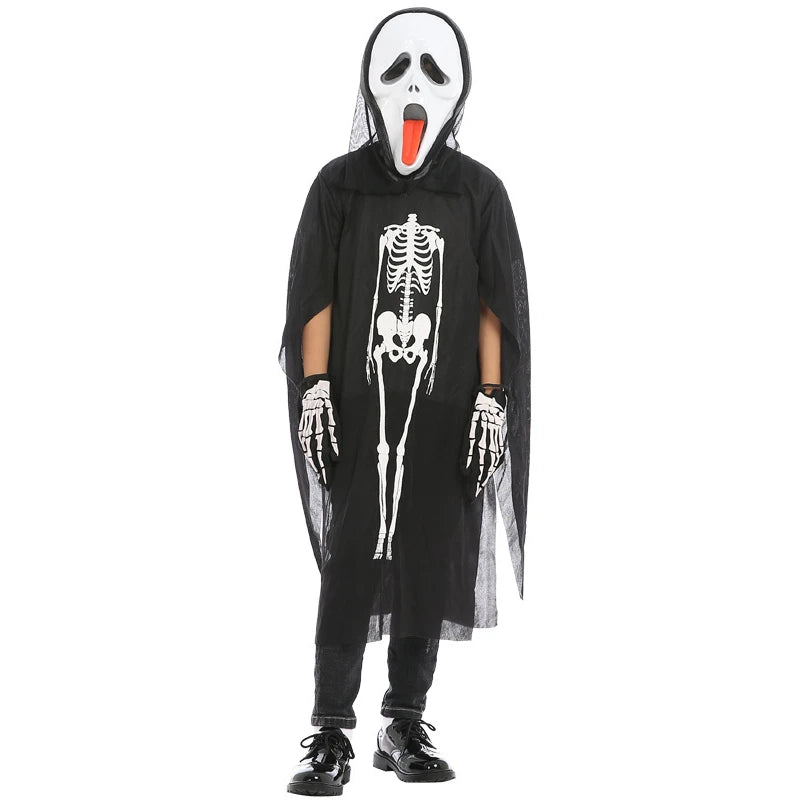 Halloween Scary Skeleton Ghost Cosplay Costume Masks Gloves Costume Suit Masquerade Carnival Horror Clothes for Adults Kids