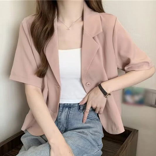 Summer Blazers Women Simple Leisure Loose Korean Style Youth Single Breasted Ladies Temperament Simple Fashion Classic