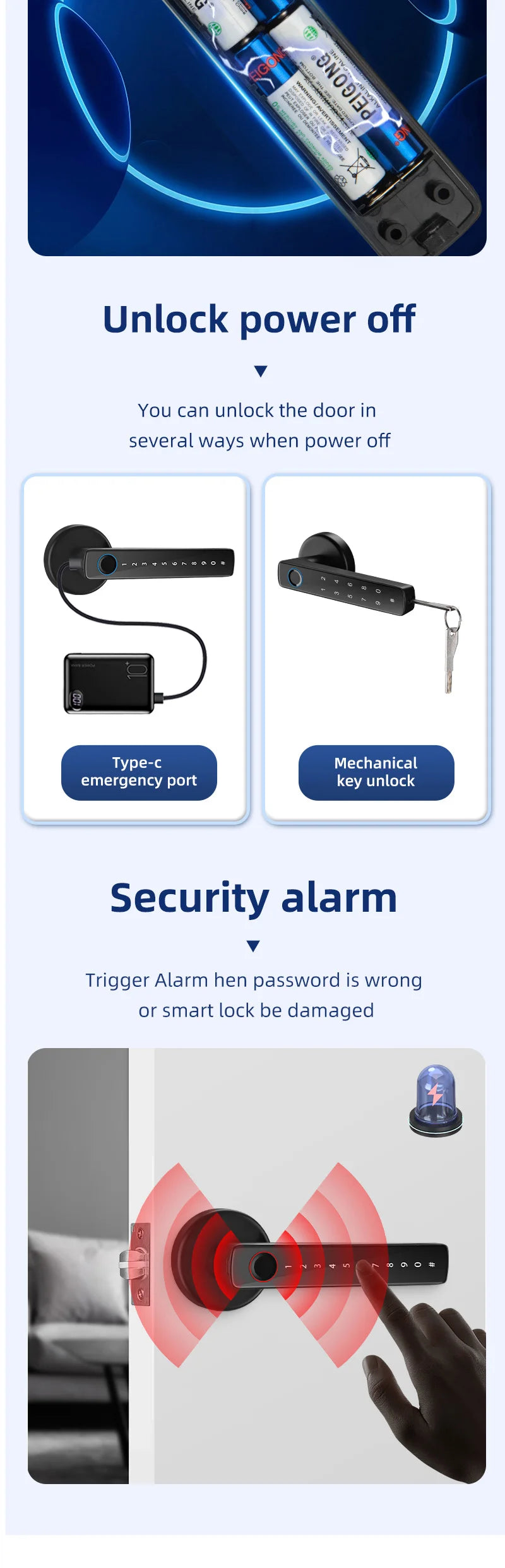 XSDTS M5 Tuya BLE Fingerprint Door Lock Digital Electronic Lock with Password/Key/IC Card/ Smartlife/ Tuya APP Unlock