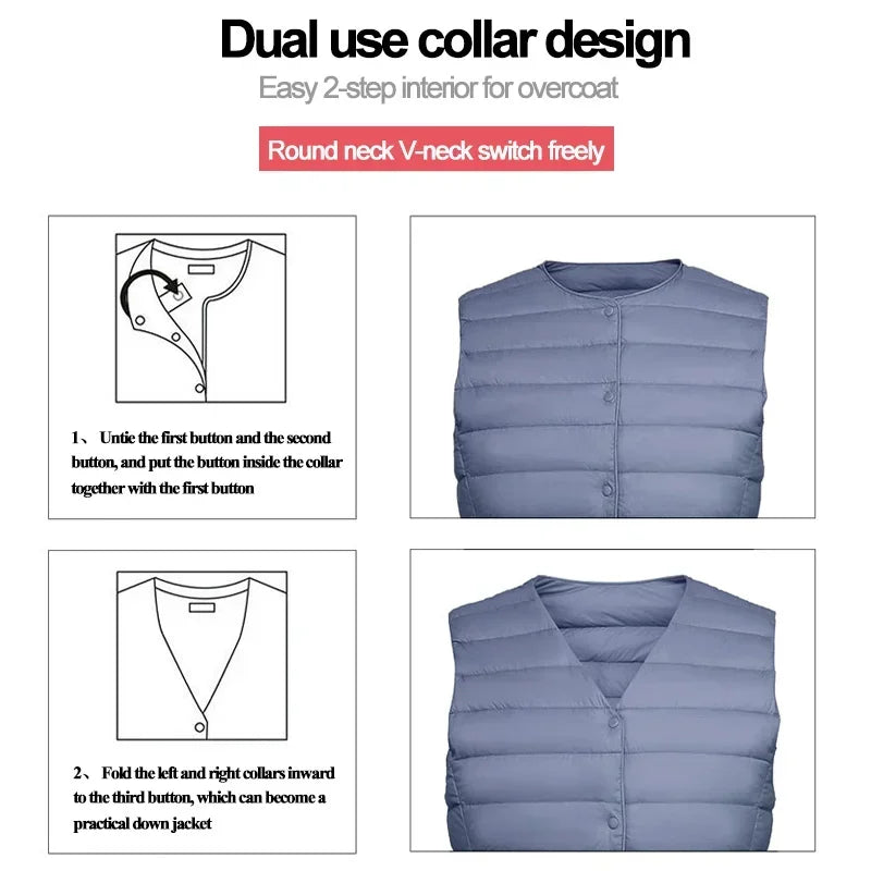 2025 New Women Sleeveless Puffer Jacket Spring Winter Female 90% White Duck Down Ultra Lightweight Packable Warm Down Liner Vest