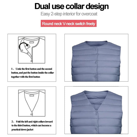 2025 New Women Sleeveless Puffer Jacket Spring Winter Female 90% White Duck Down Ultra Lightweight Packable Warm Down Liner Vest