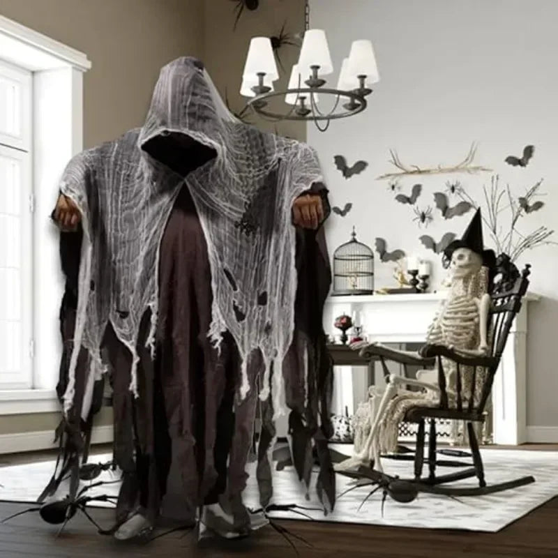 Mens Terrifying Halloween Costume Scary Hooded Cloak Horror Robe Gothic Masquerade Party Cosplay Dress Up Props Essential