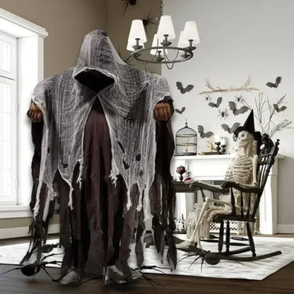 Mens Terrifying Halloween Costume Scary Hooded Cloak Horror Robe Gothic Masquerade Party Cosplay Dress Up Props Essential